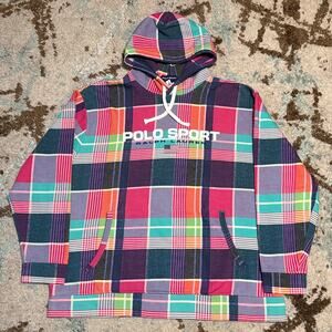 Polo Sport Ralph Lauren Madras Print Terry Hoodie Size 2XB Multicolor Plaid